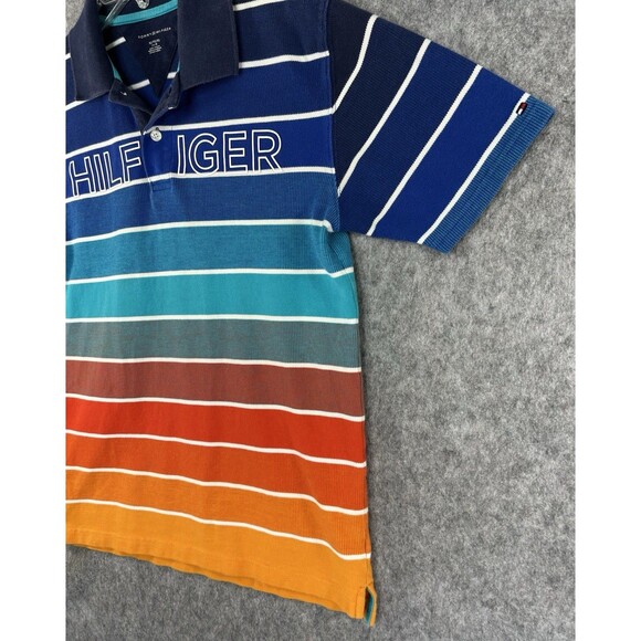 TOMMY HILFIGER Shirt Youth Extra Large Polo Striped Ombre Short Sleeve Cotton - Picture 2 of 8